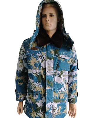Blue Camo Insulated Jacket Detachable Thermal Liner and Adjustable Waist Strap