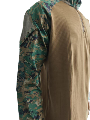 Militärisches Tarnmuster-Oberteil mit hohem Kragen, halber Knopfleiste, atmungsaktiv, Tarnmuster-Workout-Oberteile