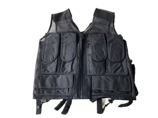 Black MOLLE Polyester Black Security Tactical Vest With Zippers And Buttons